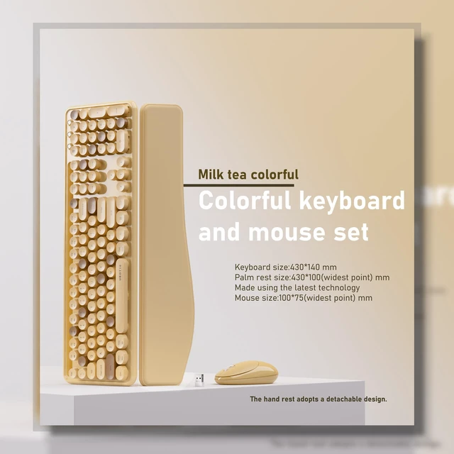 Alt view image 4 of 6 - UBOTIE Wireless Keyboard and Mouse Combo, Phone Holder (Milk-Tea) | Ergonomic Wrist Rest, Round Colorful Keys, Power Switches, 2.4GHz USB Receiver, Full-Size QWERTY Layout for PC Laptop