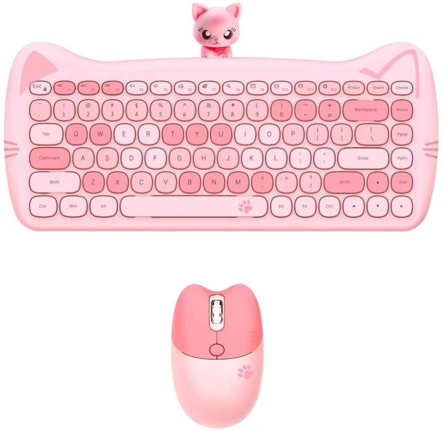 Main image of Cute Cat Keyboard and Mouse Combo with Magnetic Cat Figure Wireless 2.4GHz, Compact Design, for Laptop & Desktop