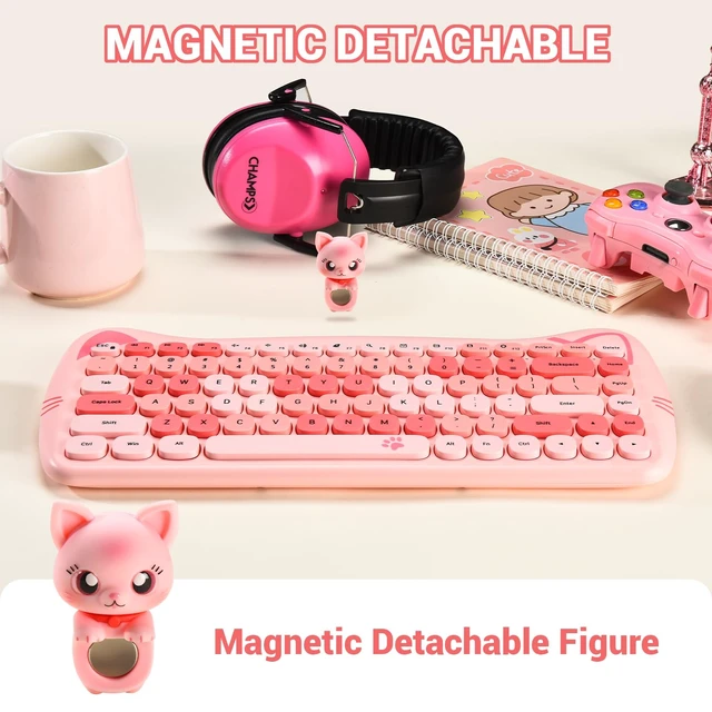 Alt view image 2 of 7 - Cute Cat Keyboard and Mouse Combo with Magnetic Cat Figure Wireless 2.4GHz, Compact Design, for Laptop & Desktop
