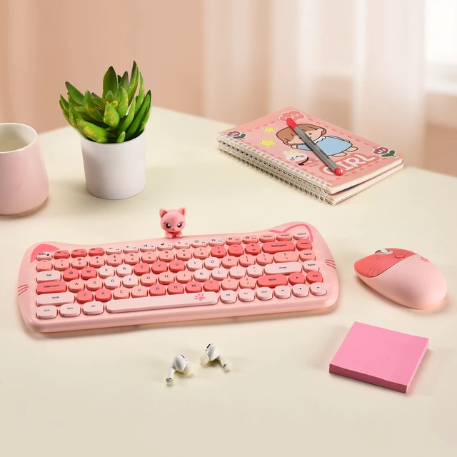 Alt view image 6 of 7 - Cute Cat Keyboard and Mouse Combo with Magnetic Cat Figure Wireless 2.4GHz, Compact Design, for Laptop & Desktop