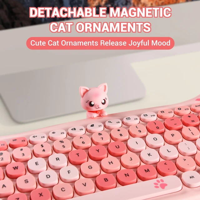 Alt view image 5 of 7 - Cute Cat Keyboard and Mouse Combo with Magnetic Cat Figure Wireless 2.4GHz, Compact Design, for Laptop & Desktop