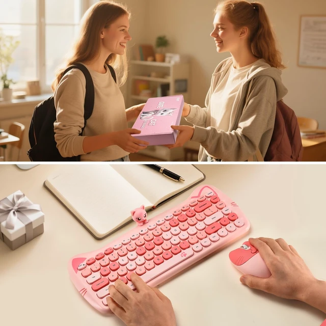 Alt view image 7 of 7 - Cute Cat Keyboard and Mouse Combo with Magnetic Cat Figure Wireless 2.4GHz, Compact Design, for Laptop & Desktop