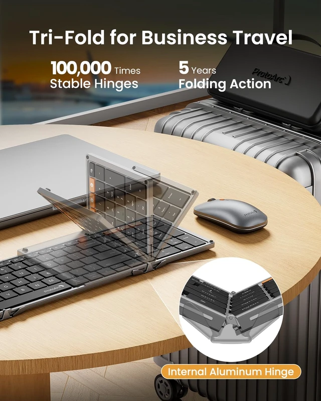 Alt view image 3 of 7 - ProtoArc XKM01 Pro Backlit Foldable Keyboard and Mouse, Full Size, Gray | 105 Keys, 0.65 in Keycaps,3 Brightness Levels, Multi-device Switching, USB-C Charging, for Travel Business Night Typing