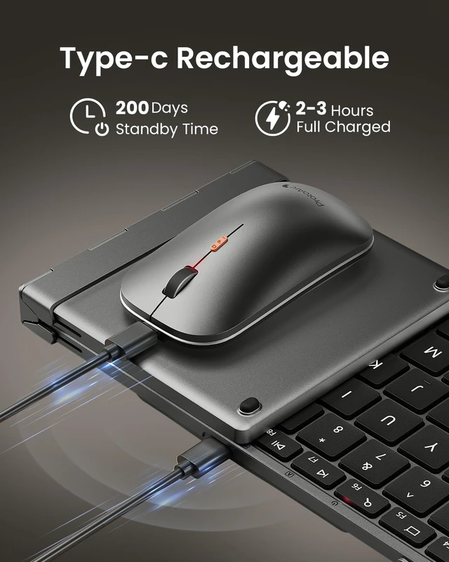 Alt view image 7 of 7 - ProtoArc XKM01 Pro Backlit Foldable Keyboard and Mouse, Full Size, Gray | 105 Keys, 0.65 in Keycaps,3 Brightness Levels, Multi-device Switching, USB-C Charging, for Travel Business Night Typing