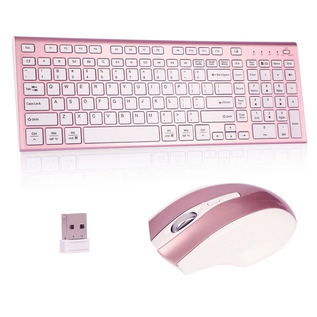 Main image of Wireless Keyboard and Mouse Set, 2.4G USB Silent Ultra-Thin Compact Full-Size Keyboard, Compatible with PC, Windows, Mac, MacBook (Rose Gold)