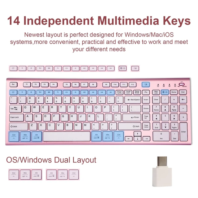 Alt view image 7 of 7 - Wireless Keyboard and Mouse Set, 2.4G USB Silent Ultra-Thin Compact Full-Size Keyboard, Compatible with PC, Windows, Mac, MacBook (Rose Gold)