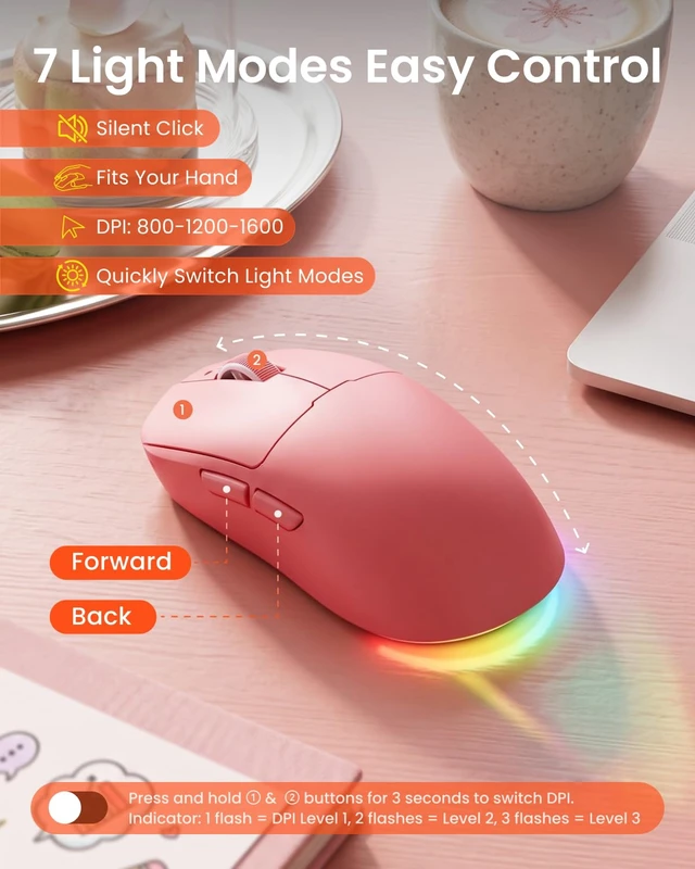 Alt view image 5 of 7 - Wireless Keyboard and Mouse, Backlit with Dual Wrist Rest, Rechargeable | 2.4G RGB, 2 Adjustable Feet, Media Knob, Double-shot Keycaps, Full Size for Mac Win PC Laptop, Raspberry Pink-EWEADN V97 Arc