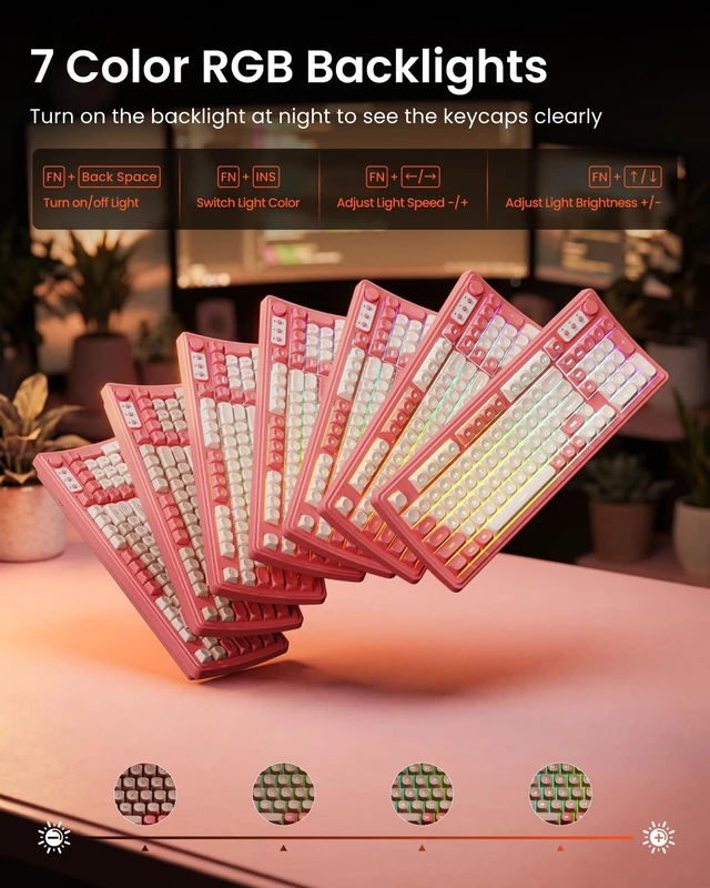 Alt view image 4 of 7 - Wireless Keyboard and Mouse, Backlit with Dual Wrist Rest, Rechargeable | 2.4G RGB, 2 Adjustable Feet, Media Knob, Double-shot Keycaps, Full Size for Mac Win PC Laptop, Raspberry Pink-EWEADN V97 Arc