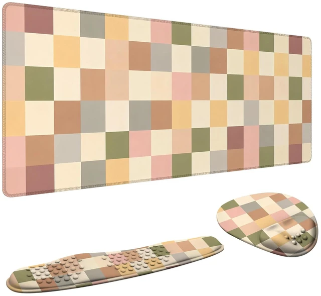 Main image of 3in1 Desk Mat Set with Wrist Rest, Keyboard Mouse Wrist Support Light Plaid | Desk Accessories Including Large Desk Pad, Keyboard Wrist Rest and Mouse Wrist Rest for Computer Office Setup