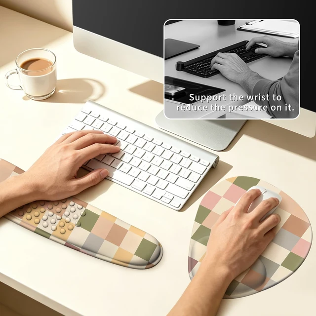 Alt view image 5 of 7 - 3in1 Desk Mat Set with Wrist Rest, Keyboard Mouse Wrist Support Light Plaid | Desk Accessories Including Large Desk Pad, Keyboard Wrist Rest and Mouse Wrist Rest for Computer Office Setup