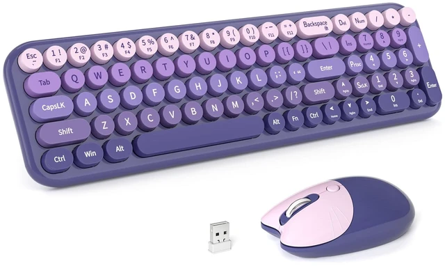 Main image of KNOWSQT Wireless Keyboard and Mouse Combo - Purple-Gradient 2.4G Full-Size Typewriter Cute Colorful Keyboards - USB Plug and Play, for Windows, Laptop, Computer, PC, Desktop