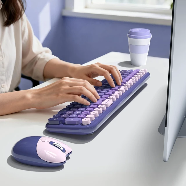 Alt view image 6 of 7 - KNOWSQT Wireless Keyboard and Mouse Combo - Purple-Gradient 2.4G Full-Size Typewriter Cute Colorful Keyboards - USB Plug and Play, for Windows, Laptop, Computer, PC, Desktop