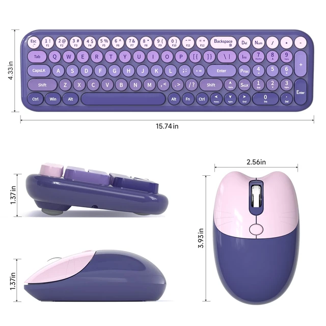 Alt view image 7 of 7 - KNOWSQT Wireless Keyboard and Mouse Combo - Purple-Gradient 2.4G Full-Size Typewriter Cute Colorful Keyboards - USB Plug and Play, for Windows, Laptop, Computer, PC, Desktop