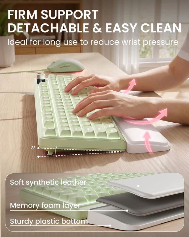 Alt view image 2 of 7 - Wired Keyboard and Mouse Combo with Detachable Wrist Rest - Green | RGB Backlit, Media Knob, Soft Creamy Typing, Rounded Keycaps, Cute Aesthetic Setup for PC, Desktop, Laptop, EWEADN C98