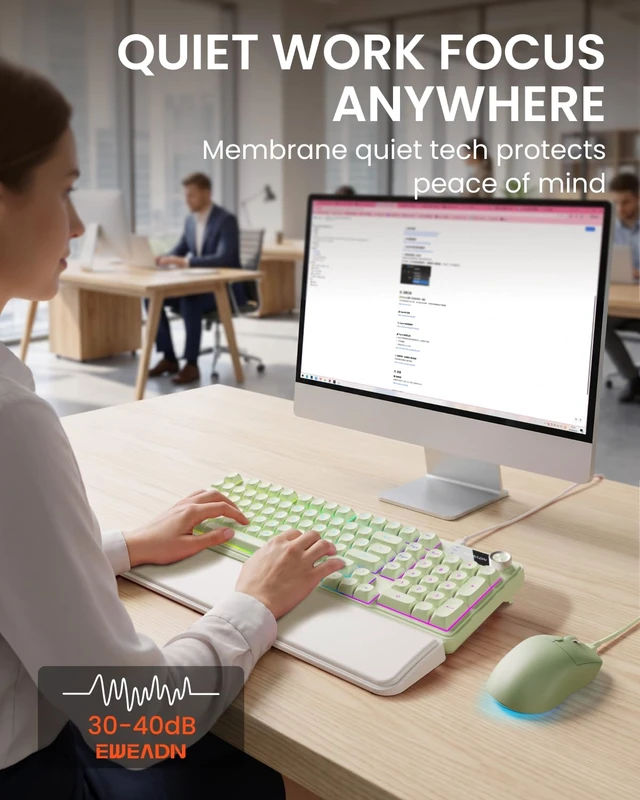 Alt view image 3 of 7 - Wired Keyboard and Mouse Combo with Detachable Wrist Rest - Green | RGB Backlit, Media Knob, Soft Creamy Typing, Rounded Keycaps, Cute Aesthetic Setup for PC, Desktop, Laptop, EWEADN C98