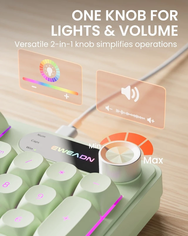 Alt view image 5 of 7 - Wired Keyboard and Mouse Combo with Detachable Wrist Rest - Green | RGB Backlit, Media Knob, Soft Creamy Typing, Rounded Keycaps, Cute Aesthetic Setup for PC, Desktop, Laptop, EWEADN C98