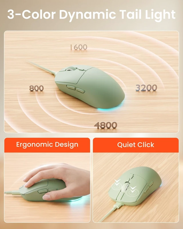 Alt view image 7 of 7 - Wired Keyboard and Mouse Combo with Detachable Wrist Rest - Green | RGB Backlit, Media Knob, Soft Creamy Typing, Rounded Keycaps, Cute Aesthetic Setup for PC, Desktop, Laptop, EWEADN C98