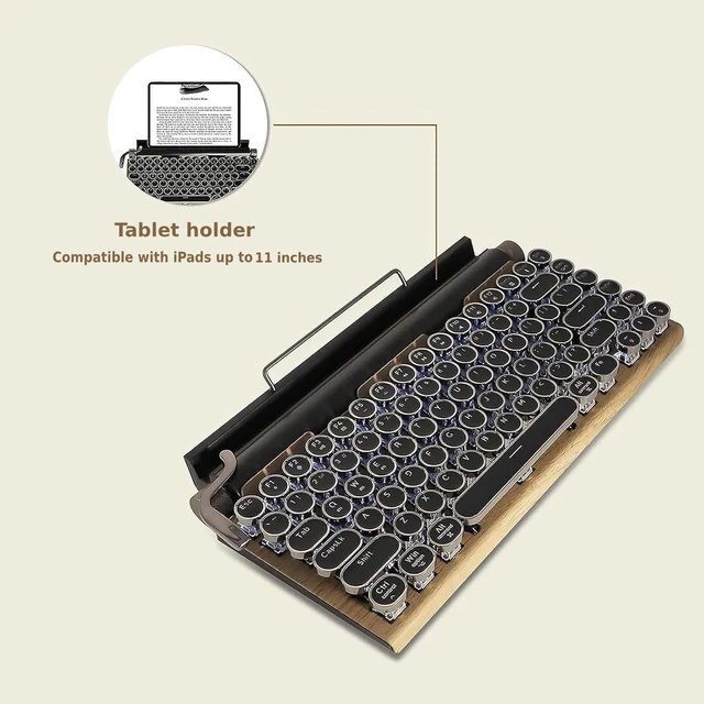 Alt view image 4 of 7 - Adventurers Typewriter-Style Retro Mechanical Keyboard 14 LED Backlight 83 Keys Bluetooth 5.0 Blue Axis Compatible with iOS/Android/Windows/Vista/Linux/Mac Office/Gaming, 12.3x6.6x1.6in