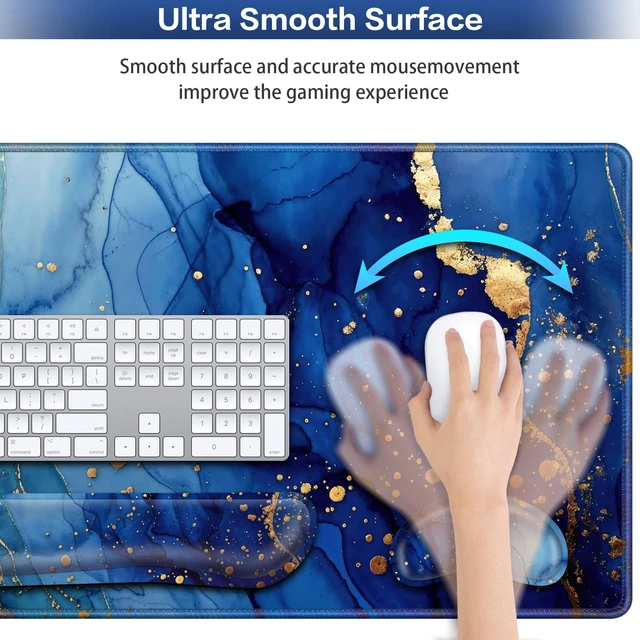 Alt view image 4 of 7 - Desk Mat Blue, Large Gaming Mouse Pad with Wrist Rest, 4in1 XXL | Mousepad+Keyboard Wrist Rest+Mouse Pad Wrist Support+Cup Coaster Set Ergonomic Computer Desk Arm Wrist for Decor Office Women