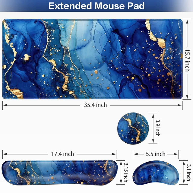 Alt view image 5 of 7 - Desk Mat Blue, Large Gaming Mouse Pad with Wrist Rest, 4in1 XXL | Mousepad+Keyboard Wrist Rest+Mouse Pad Wrist Support+Cup Coaster Set Ergonomic Computer Desk Arm Wrist for Decor Office Women