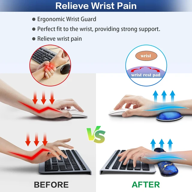 Alt view image 6 of 7 - Desk Mat Blue, Large Gaming Mouse Pad with Wrist Rest, 4in1 XXL | Mousepad+Keyboard Wrist Rest+Mouse Pad Wrist Support+Cup Coaster Set Ergonomic Computer Desk Arm Wrist for Decor Office Women