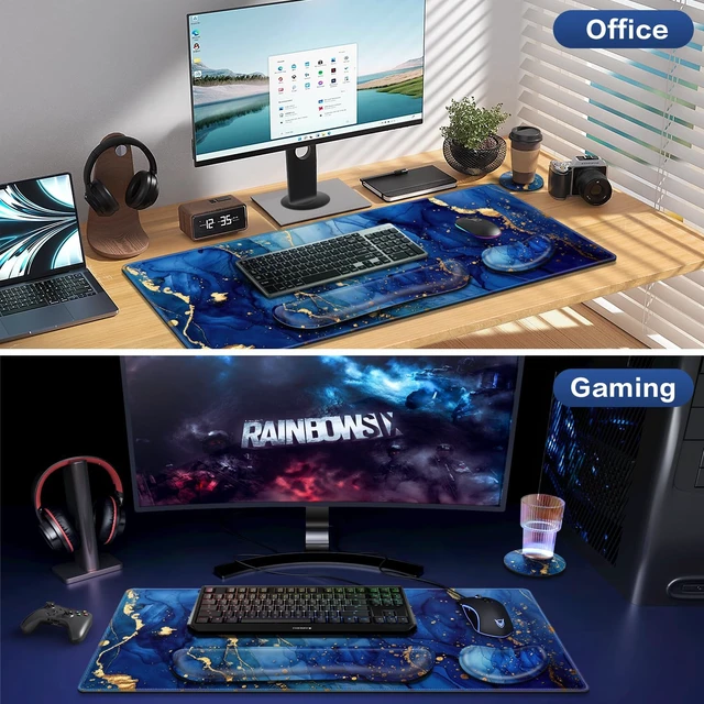 Alt view image 7 of 7 - Desk Mat Blue, Large Gaming Mouse Pad with Wrist Rest, 4in1 XXL | Mousepad+Keyboard Wrist Rest+Mouse Pad Wrist Support+Cup Coaster Set Ergonomic Computer Desk Arm Wrist for Decor Office Women