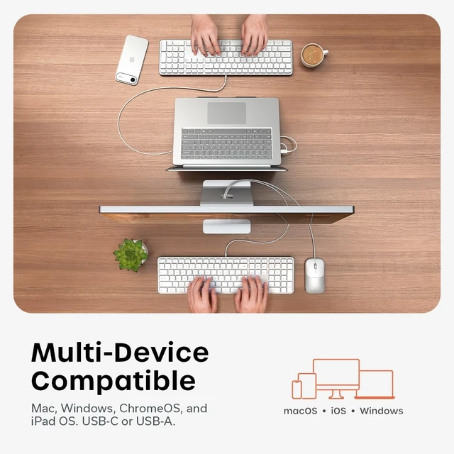 Alt view image 4 of 6 - Satechi Slim CLX3 Wired Keyboard & Mouse Combo, USB-C, Silver | Cross-platform compatibility, built for desktop workstations