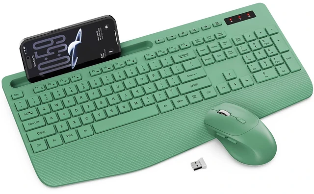 Main image of Wireless Keyboard and Mouse Combo, Full Size with Wrist Rest | Ergonomic, Wrist Rest, Sleep Mode, Silent Typing, 3 DPI Mouse, USB-C Adapter, 2.4GHz Stable for Laptop, PC
