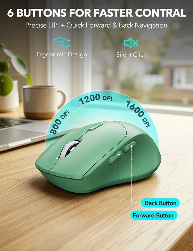 Alt view image 7 of 7 - Wireless Keyboard and Mouse Combo, Full Size with Wrist Rest | Ergonomic, Wrist Rest, Sleep Mode, Silent Typing, 3 DPI Mouse, USB-C Adapter, 2.4GHz Stable for Laptop, PC