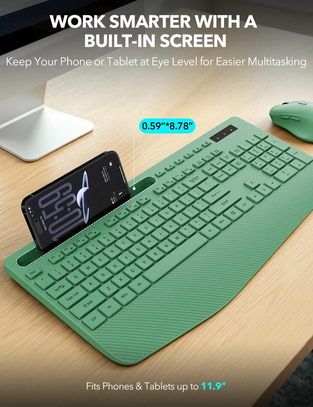 Alt view image 6 of 7 - Wireless Keyboard and Mouse Combo, Full Size with Wrist Rest | Ergonomic, Wrist Rest, Sleep Mode, Silent Typing, 3 DPI Mouse, USB-C Adapter, 2.4GHz Stable for Laptop, PC