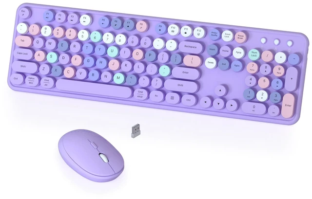 Main image of COVEVA Colorful Wireless Keyboard and Mouse Combo (Purple Colorful) | COVEVA 2.4GHz Wireless, Retro Round Floating Keycaps, Full-Size Keyboard Mouse Set with Switch Button for PC Laptop Desktop