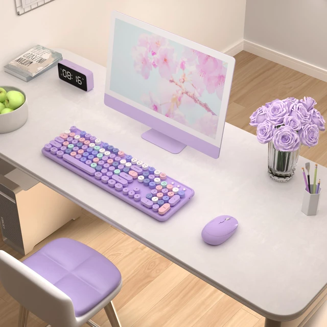Alt view image 2 of 6 - COVEVA Colorful Wireless Keyboard and Mouse Combo (Purple Colorful) | COVEVA 2.4GHz Wireless, Retro Round Floating Keycaps, Full-Size Keyboard Mouse Set with Switch Button for PC Laptop Desktop