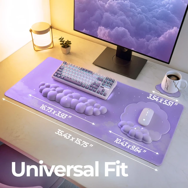 Alt view image 5 of 7 - TheTrulyCharter Premium Quality Cloud Wrist Rest Keyboard & Mouse Pad Set Ergonomic Memory Foam Desk Accessories with Wrist Support for Office & Gaming Purple-Star