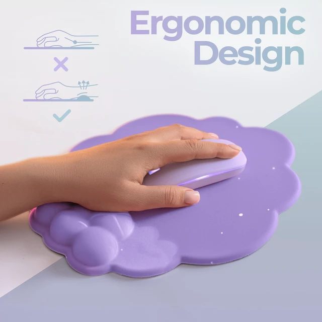 Alt view image 4 of 7 - TheTrulyCharter Premium Quality Cloud Wrist Rest Keyboard & Mouse Pad Set Ergonomic Memory Foam Desk Accessories with Wrist Support for Office & Gaming Purple-Star