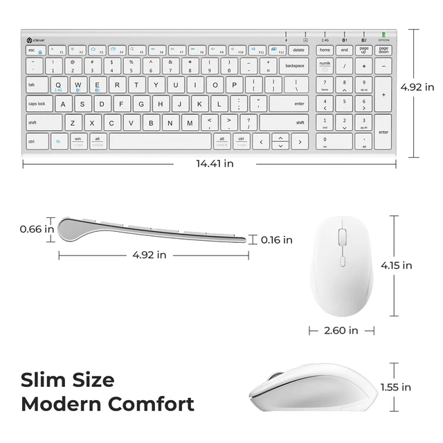 Alt view image 6 of 7 - iClever DK05 Bluetooth Wireless Keyboard and Mouse Combo, Silver White | Dual Bluetooth & 2.4G Modes, Slim Wireless Keyboard Mouse with Numeric Keypad, Quiet Typing, Rechargeable, for Windows & Mac