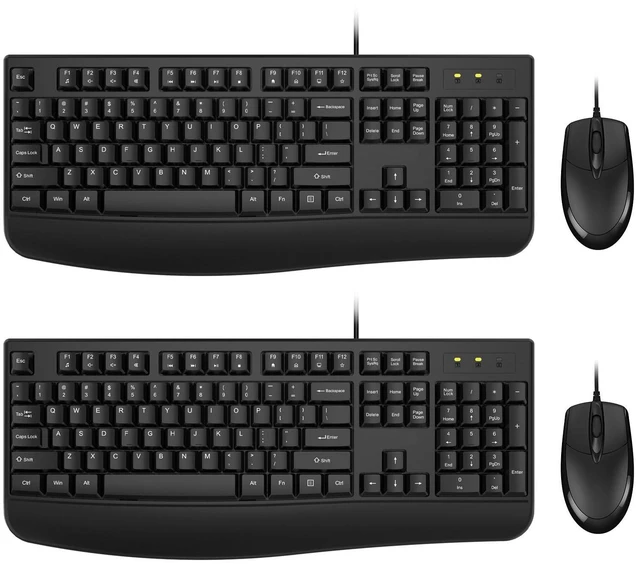 Main image of EDJO Wired Keyboard and Mouse Combo,Ergonomic with Palm Rest(2 Pack) | Full Size 104 Keys,USB Plug-and-Play,12 Multimedia Shortcuts,Computer Optical Corded Mouse,for Windows,Mac OS,Desktop/Laptop