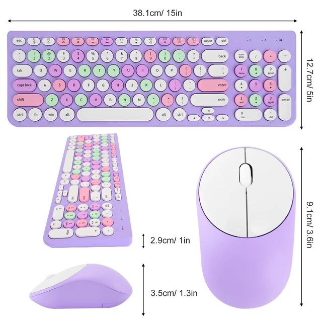 Alt view image 6 of 7 - Wireless Keyboard and Mouse Combo, Retro Typewriter Keyboard with Round Keycaps, 2.4GHz USB Cute Wireless Keyboard Mouse for Computer, Desktop, Laptop (Purple Colorful)