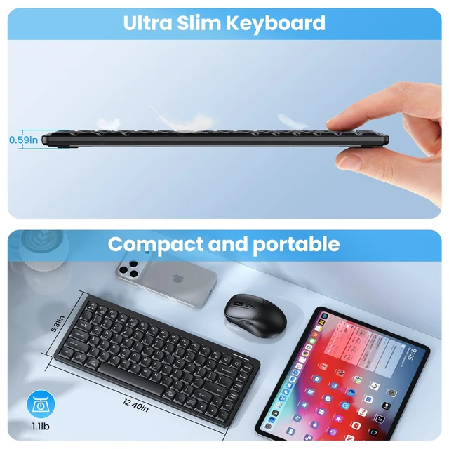 Alt view image 3 of 7 - TECKNET Compact Wireless Keyboard and Mouse Combo, 3-Mode Rechargeable | Compact, Slim and Quiet, Connects Up to 5 Devices via Bluetooth, 2.4G or USB-C Wired, for Mac/Win, Home Office and Travel