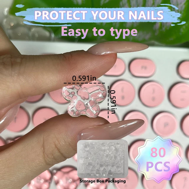 Alt view image 2 of 7 - Transparent Glass Nail Keyboard Cover 80 Raised Keyboard Stickers, Nail-Safe Bubble-Free Typing, Clear PC/Laptop/Desktop/Calculator Key Covers (Butterfly)