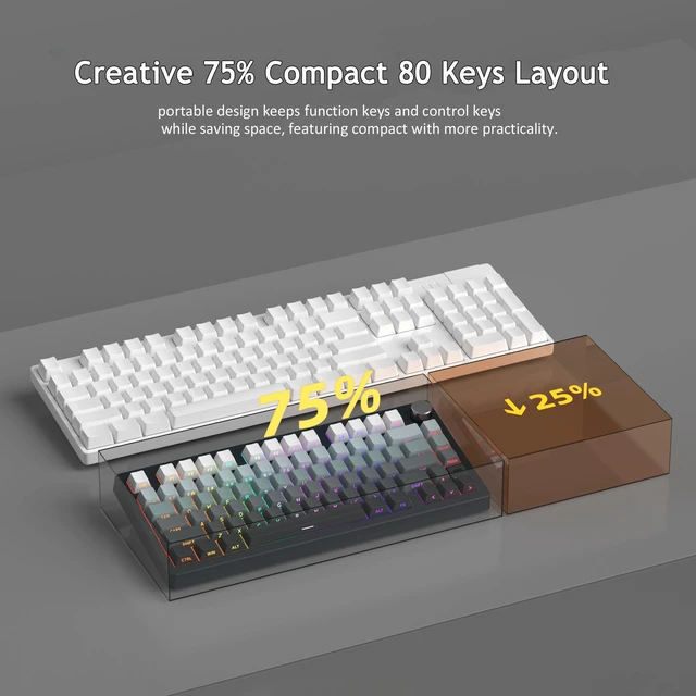 Alt view image 6 of 7 - MageGee LIGHT75 Wireless Creamy Keyboard, Tri-Mode Bluetooth/2.4GHz/USB-C RGB Backlit, Gasket Hot Swappable Custom Gaming Keyboard for Win/Mac/PC, with Knob, Side Printed PBT Keycaps, Black