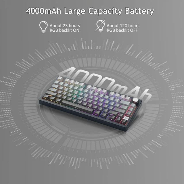 Alt view image 7 of 7 - MageGee LIGHT75 Wireless Creamy Keyboard, Tri-Mode Bluetooth/2.4GHz/USB-C RGB Backlit, Gasket Hot Swappable Custom Gaming Keyboard for Win/Mac/PC, with Knob, Side Printed PBT Keycaps, Black