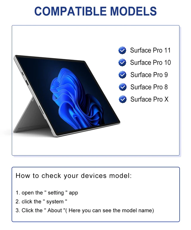 Alt view image 2 of 7 - Xotauoeu Surface Pro Keyboard Replacement for Pro 11/10/9/8/X 13, Type-C Rechargeable Type Cover, Detachable Wireless Bluetooth Keyboard with Multi-Touch Trackpad, 7 Colors Backlit, Pen Holder