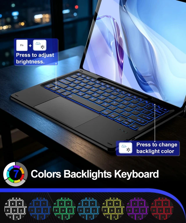 Alt view image 4 of 7 - Xotauoeu Surface Pro Keyboard Replacement for Pro 11/10/9/8/X 13, Type-C Rechargeable Type Cover, Detachable Wireless Bluetooth Keyboard with Multi-Touch Trackpad, 7 Colors Backlit, Pen Holder