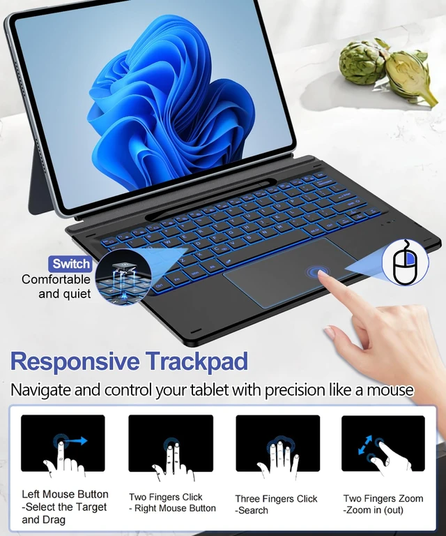 Alt view image 3 of 7 - Xotauoeu Surface Pro Keyboard Replacement for Pro 11/10/9/8/X 13, Type-C Rechargeable Type Cover, Detachable Wireless Bluetooth Keyboard with Multi-Touch Trackpad, 7 Colors Backlit, Pen Holder
