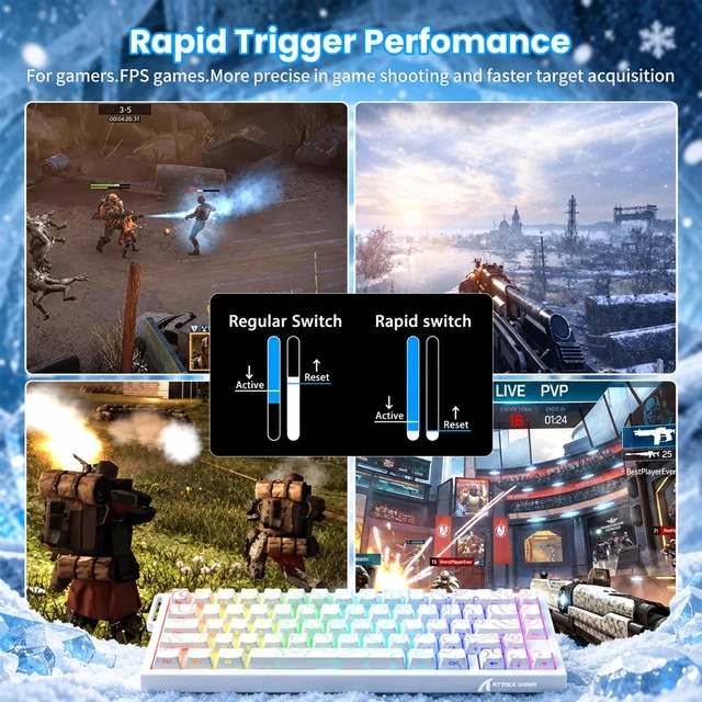 Alt view image 5 of 7 - SHARK X68 HE 8K Rapid Trigger Mechanical Gaming Keyboard, Ice Ninja | 0.01mm RT Accuracy, 0.125ms Latency, 60% TKL, Adjustable Actuation, Snap Tap, RGB Lighting Magnetic Wired Keyboard for PC/Mac