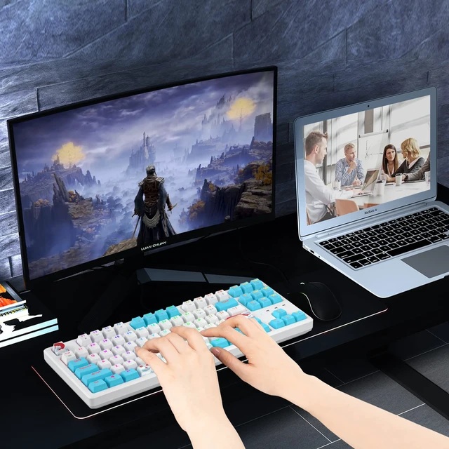 Alt view image 6 of 7 - iTastatur 75 Percent Mechanical Gaming Keyboard, 87 Keys RGB Backlit Wired Keyboard TKL Compact Keyboard with Linear Red Switches for Laptop PC PS4 PS5 Xbox Gamer(87 Sea)