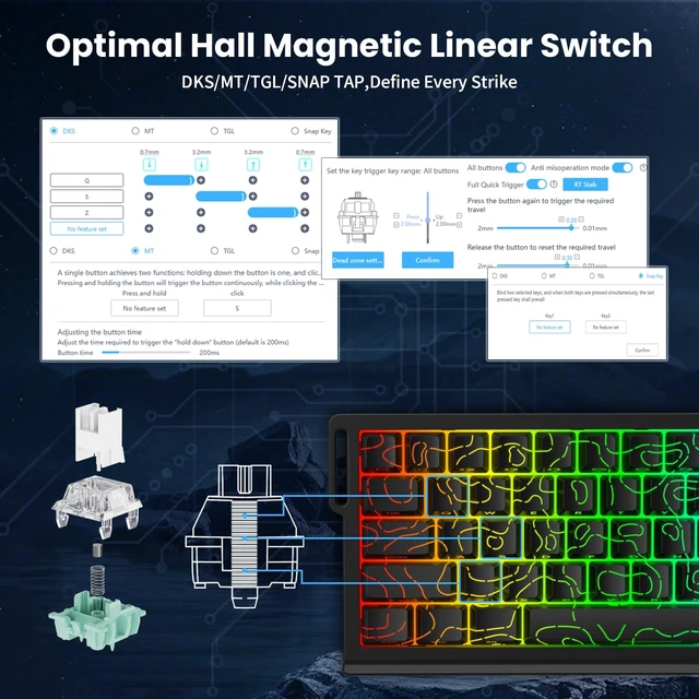 Alt view image 4 of 7 - SHARK X68HE 8K Rapid Trigger Mechanical Gaming Keyboard,BlackContour | 0.01mm RT Accuracy, 0.125ms Latency, 60% TKL, Adjustable Actuation, Snap Tap, RGB Lighting Magnetic Wired Keyboard for PC/Mac