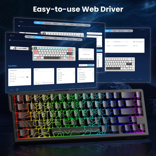 Alt view image 7 of 7 - SHARK X68HE 8K Rapid Trigger Mechanical Gaming Keyboard,BlackContour | 0.01mm RT Accuracy, 0.125ms Latency, 60% TKL, Adjustable Actuation, Snap Tap, RGB Lighting Magnetic Wired Keyboard for PC/Mac