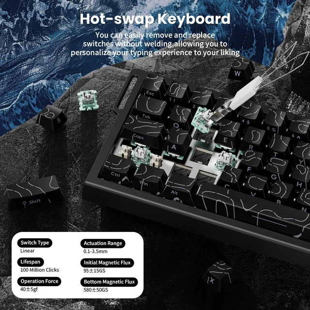 Alt view image 6 of 7 - SHARK X68HE 8K Rapid Trigger Mechanical Gaming Keyboard,BlackContour | 0.01mm RT Accuracy, 0.125ms Latency, 60% TKL, Adjustable Actuation, Snap Tap, RGB Lighting Magnetic Wired Keyboard for PC/Mac