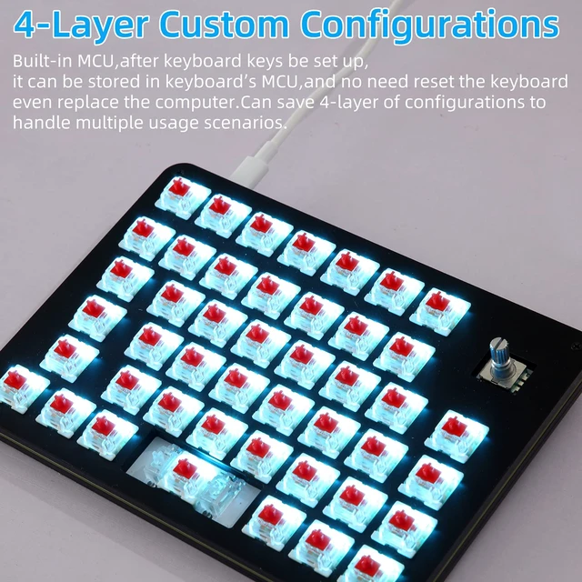 Alt view image 4 of 7 - Koolertron One-Handed 45-Key Programmable Macro Keypad, Red Switch | Blue LED backlit, 24 programmable macro keys, hot-swappable red switches, plug-and-play for Windows PC gaming